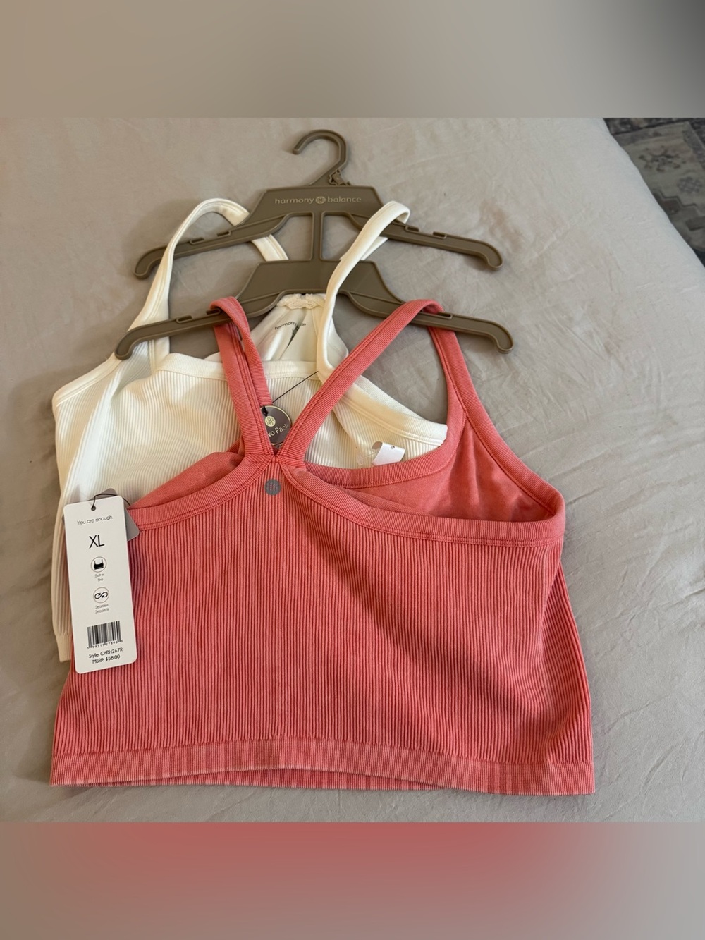 NEW NWT Harmony & Balance ribbed seamless tops tanks (TWO) XL Coral and Cream